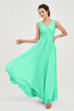 V Neck Natural Chiffon Bridesmaid Dress with Ruched Pleated Formal Evening Dresses Gowns