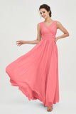 V Neck Natural Chiffon Bridesmaid Dress with Ruched Pleated Formal Evening Dresses Gowns