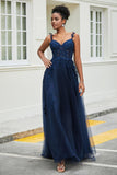 A-Linie Tüll Ballkleid mit Applikationen und Schleppe, mit Schlitz, formelle Abendkleider