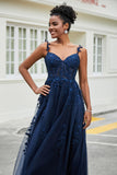 A-Linie Tüll Ballkleid mit Applikationen und Schleppe, mit Schlitz, formelle Abendkleider