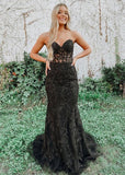 Mermaid Sweetheart Neck Lace Long Prom Dress With Appliques