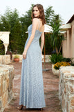 Spaghetti Straps Lace Formal Evening Dresses Square Party Bridesmaid Dress with Slit