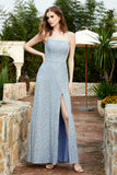 Spaghetti Straps Lace Formal Evening Dresses Square Party Bridesmaid Dress with Slit
