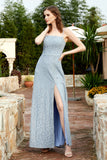 Spaghetti Straps Lace Formal Evening Dresses Square Party Bridesmaid Dress with Slit