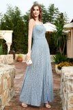 Spaghetti Straps Lace Formal Evening Dresses Square Party Bridesmaid Dress with Slit