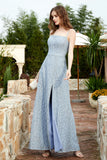 Spaghetti Straps Lace Formal Evening Dresses Square Party Bridesmaid Dress with Slit