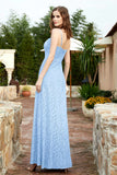 Spaghetti Straps Lace Formal Evening Dresses Square Party Bridesmaid Dress with Slit