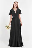 Velvet Women's Formal Evening Dresses Flutter Sleeves Mother of the Bride Dress Gowns