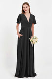 Velvet Women's Formal Evening Dresses Flutter Sleeves Mother of the Bride Dress Gowns
