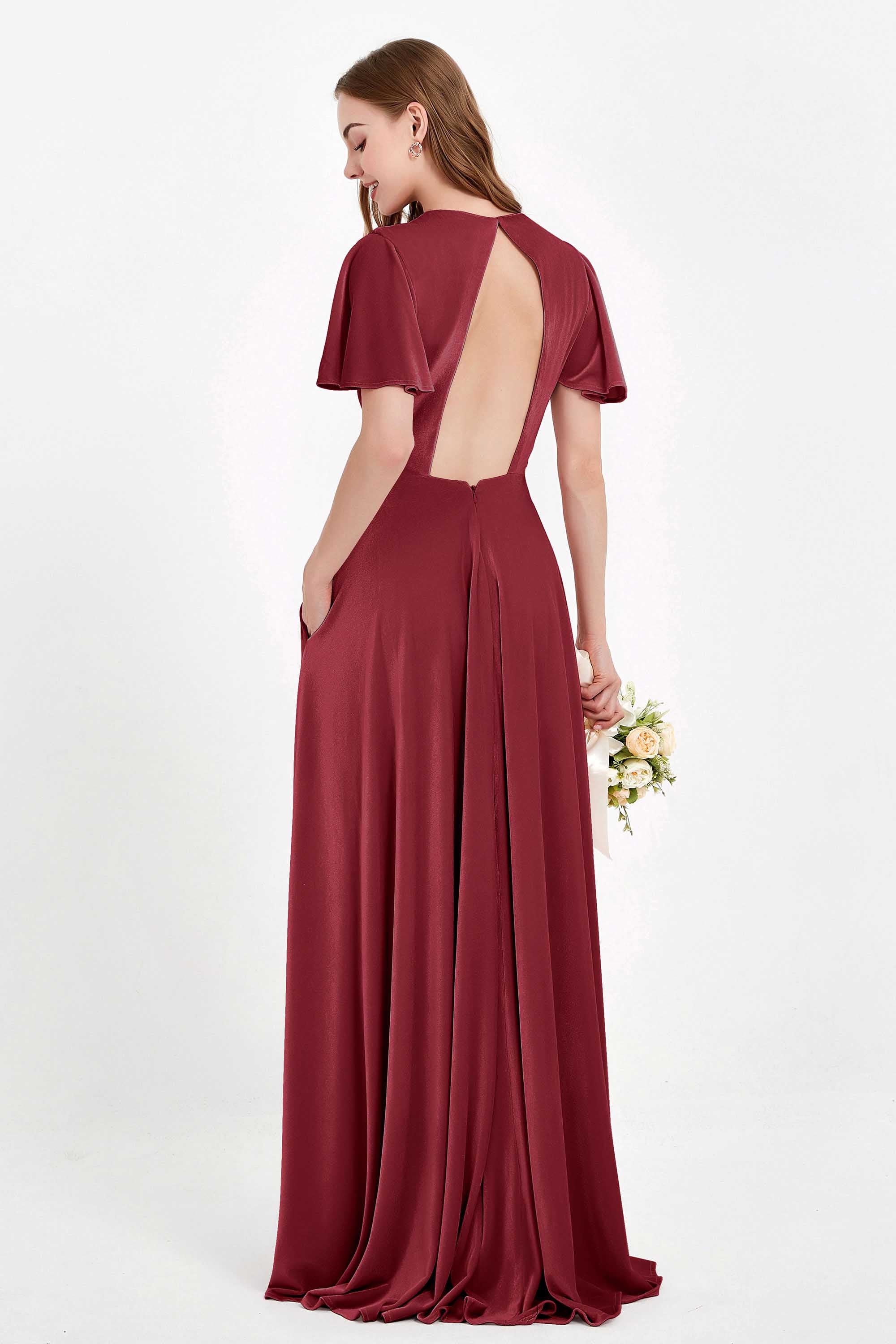 Velvet Women's Formal Evening Dresses Flutter Sleeves Mother of the Bride Dress Gowns