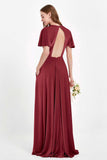 Velvet Women's Formal Evening Dresses Flutter Sleeves Mother of the Bride Dress Gowns