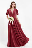 Velvet Women's Formal Evening Dresses Flutter Sleeves Mother of the Bride Dress Gowns