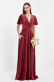 Velvet Women's Formal Evening Dresses Flutter Sleeves Mother of the Bride Dress Gowns
