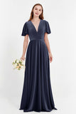 Velvet Women's Formal Evening Dresses Flutter Sleeves Mother of the Bride Dress Gowns