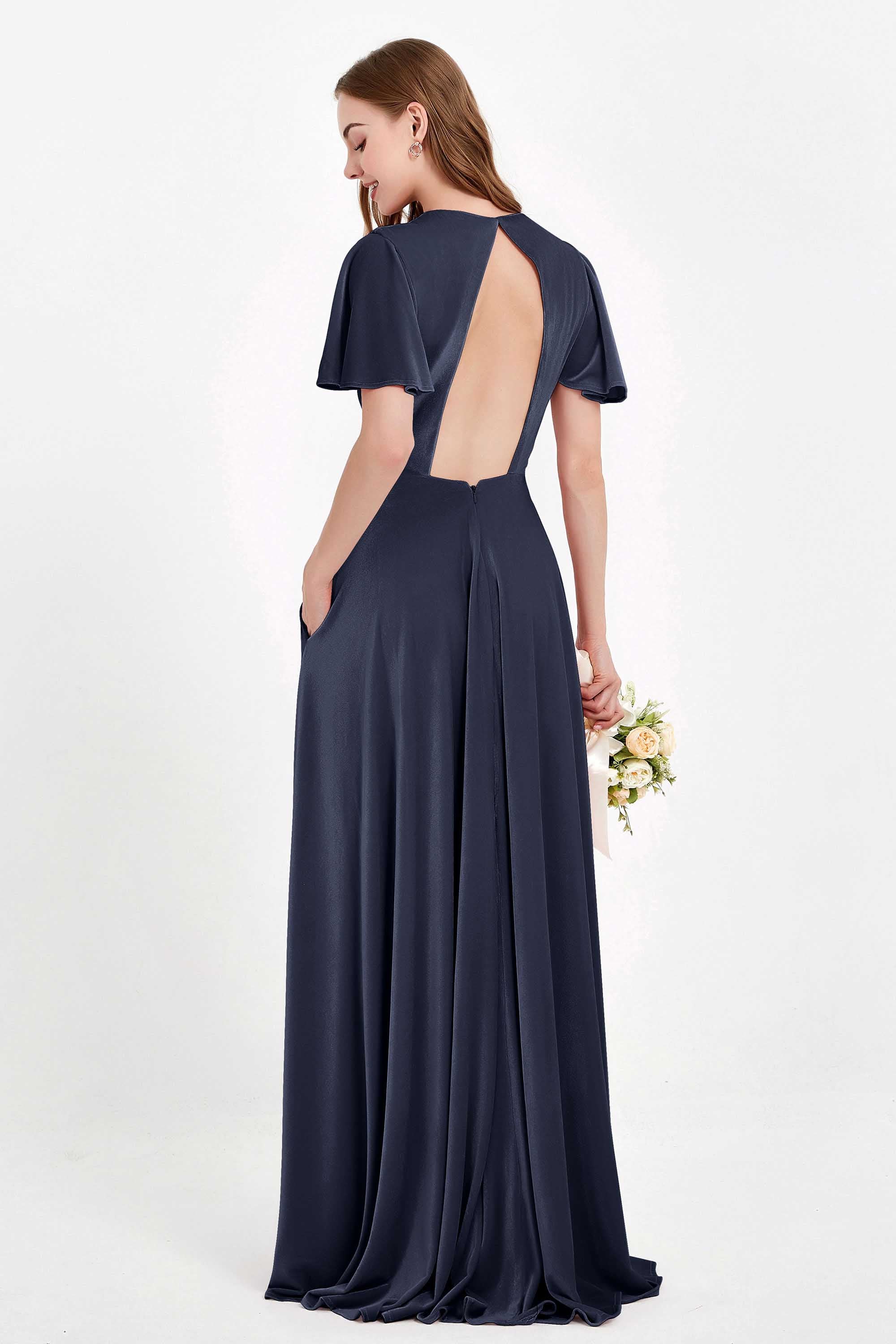 Velvet Women's Formal Evening Dresses Flutter Sleeves Mother of the Bride Dress Gowns
