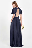 Velvet Women's Formal Evening Dresses Flutter Sleeves Mother of the Bride Dress Gowns