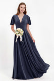 Velvet Women's Formal Evening Dresses Flutter Sleeves Mother of the Bride Dress Gowns