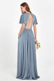 Velvet Women's Formal Evening Dresses Flutter Sleeves Mother of the Bride Dress Gowns