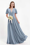 Velvet Women's Formal Evening Dresses Flutter Sleeves Mother of the Bride Dress Gowns