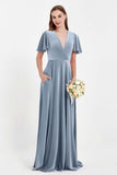 Velvet Women's Formal Evening Dresses Flutter Sleeves Mother of the Bride Dress Gowns