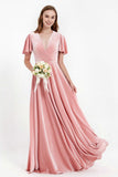 Velvet Women's Formal Evening Dresses Flutter Sleeves Mother of the Bride Dress Gowns