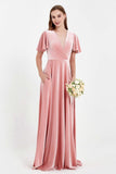 Velvet Women's Formal Evening Dresses Flutter Sleeves Mother of the Bride Dress Gowns