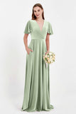 Velvet Women's Formal Evening Dresses Flutter Sleeves Mother of the Bride Dress Gowns