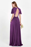 Velvet Women's Formal Evening Dresses Flutter Sleeves Mother of the Bride Dress Gowns
