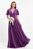 Velvet Women's Formal Evening Dresses Flutter Sleeves Mother of the Bride Dress Gowns