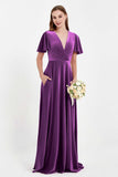 Velvet Women's Formal Evening Dresses Flutter Sleeves Mother of the Bride Dress Gowns