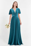 Velvet Women's Formal Evening Dresses Flutter Sleeves Mother of the Bride Dress Gowns