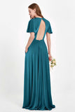 Velvet Women's Formal Evening Dresses Flutter Sleeves Mother of the Bride Dress Gowns