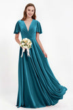 Velvet Women's Formal Evening Dresses Flutter Sleeves Mother of the Bride Dress Gowns