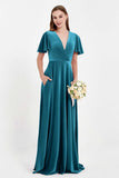Velvet Women's Formal Evening Dresses Flutter Sleeves Mother of the Bride Dress Gowns