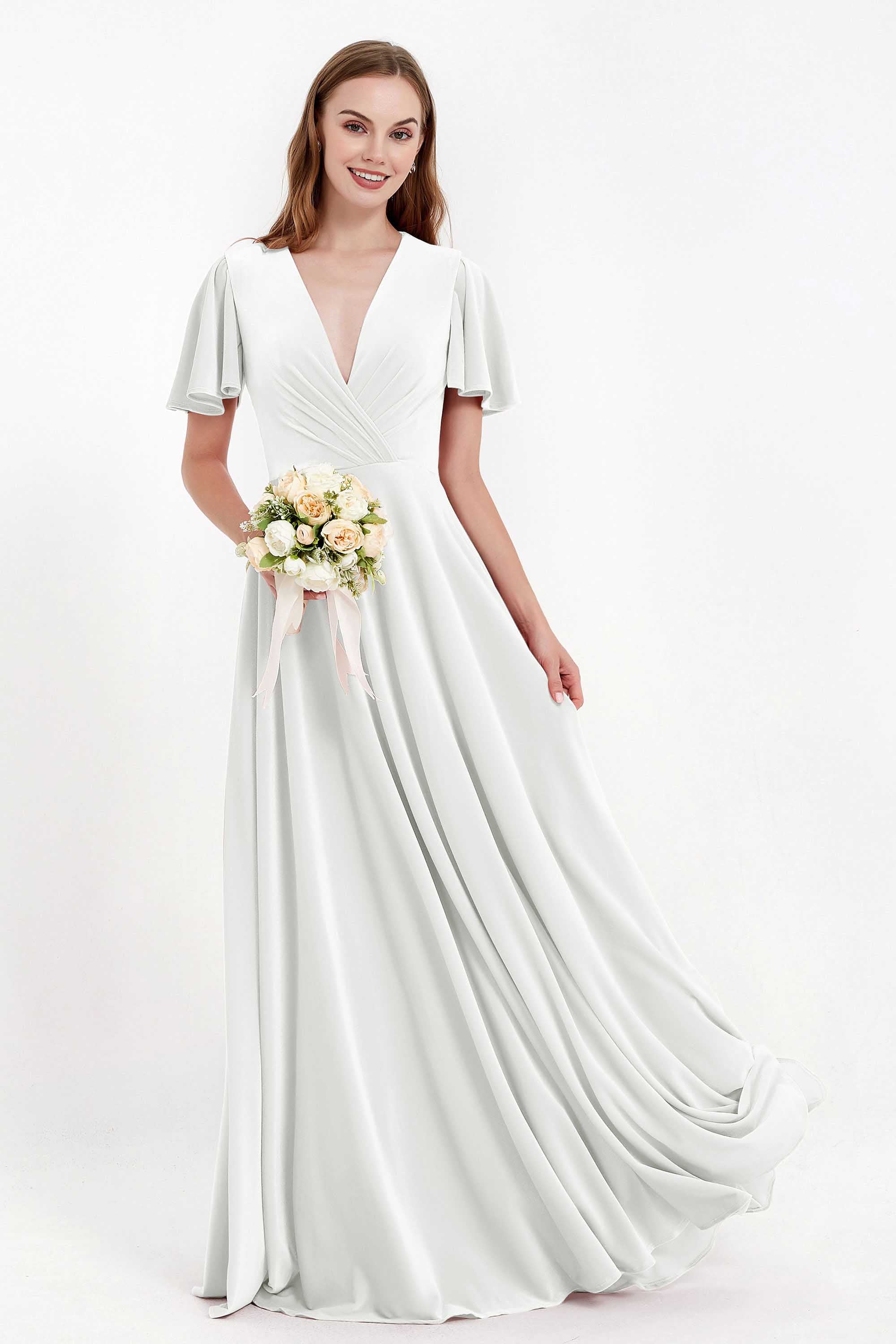 Velvet Women's Formal Evening Dresses Flutter Sleeves Mother of the Bride Dress Gowns