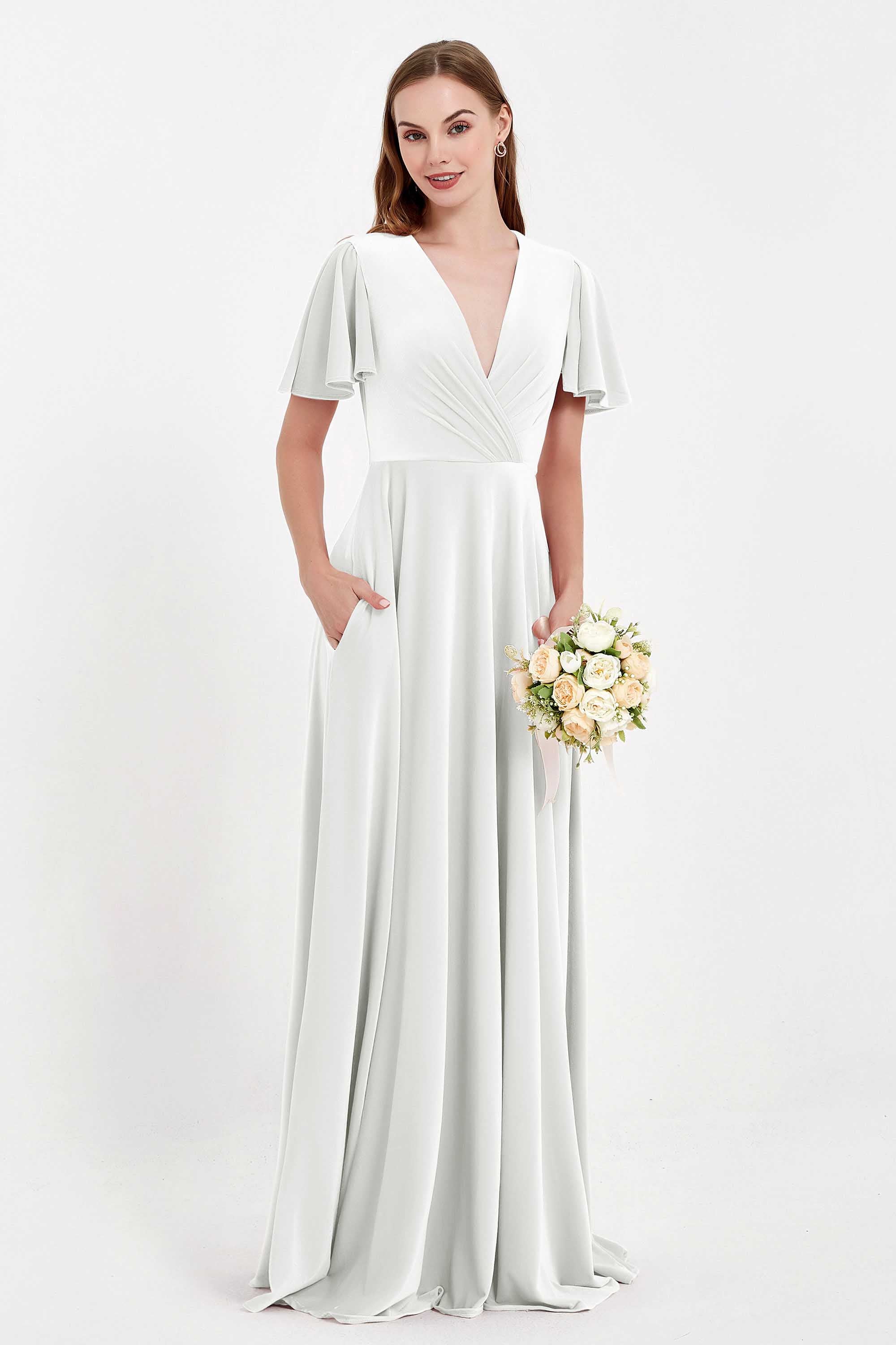 Velvet Women's Formal Evening Dresses Flutter Sleeves Mother of the Bride Dress Gowns