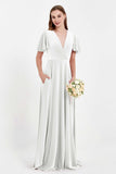 Velvet Women's Formal Evening Dresses Flutter Sleeves Mother of the Bride Dress Gowns