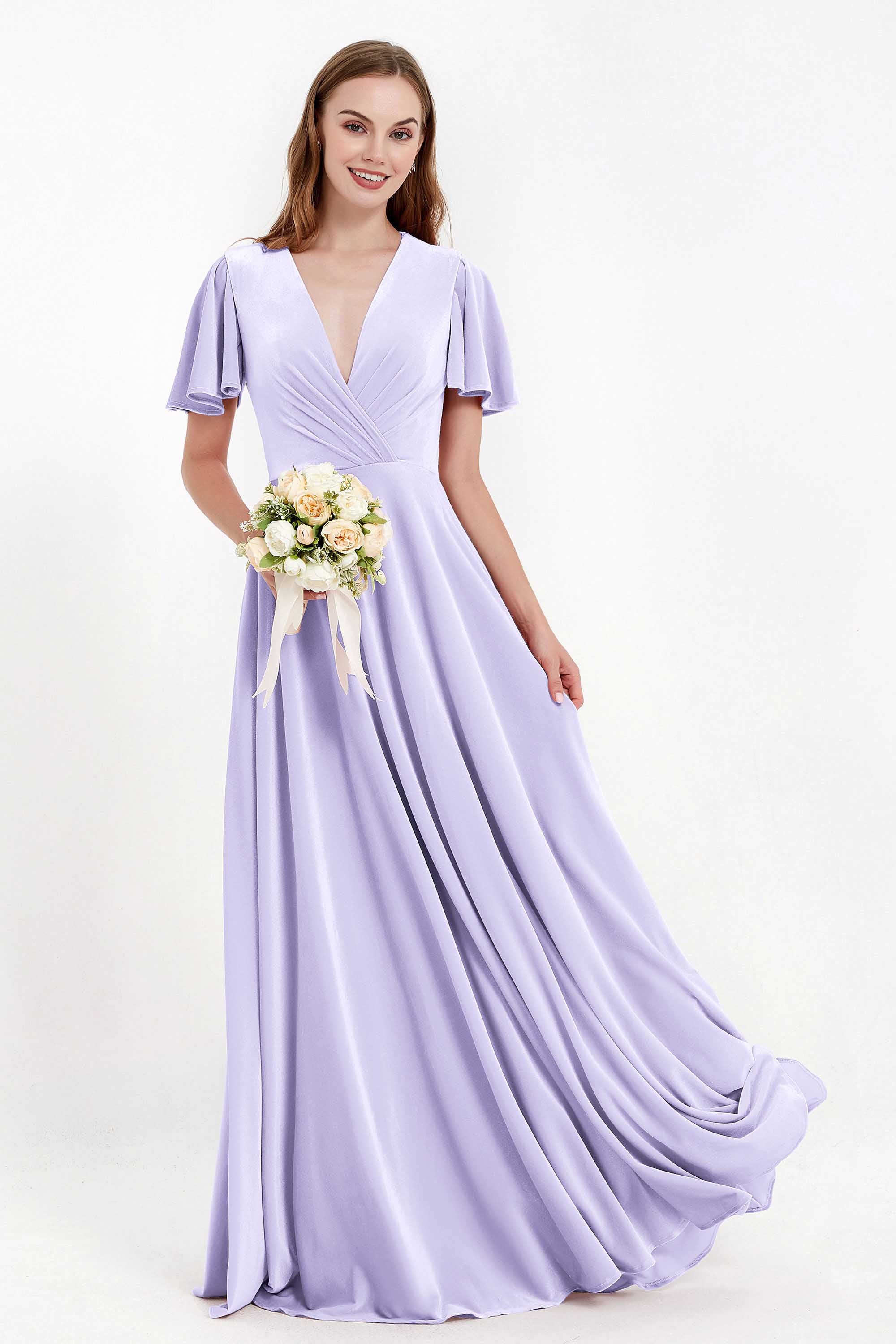 Velvet Women's Formal Evening Dresses Flutter Sleeves Mother of the Bride Dress Gowns