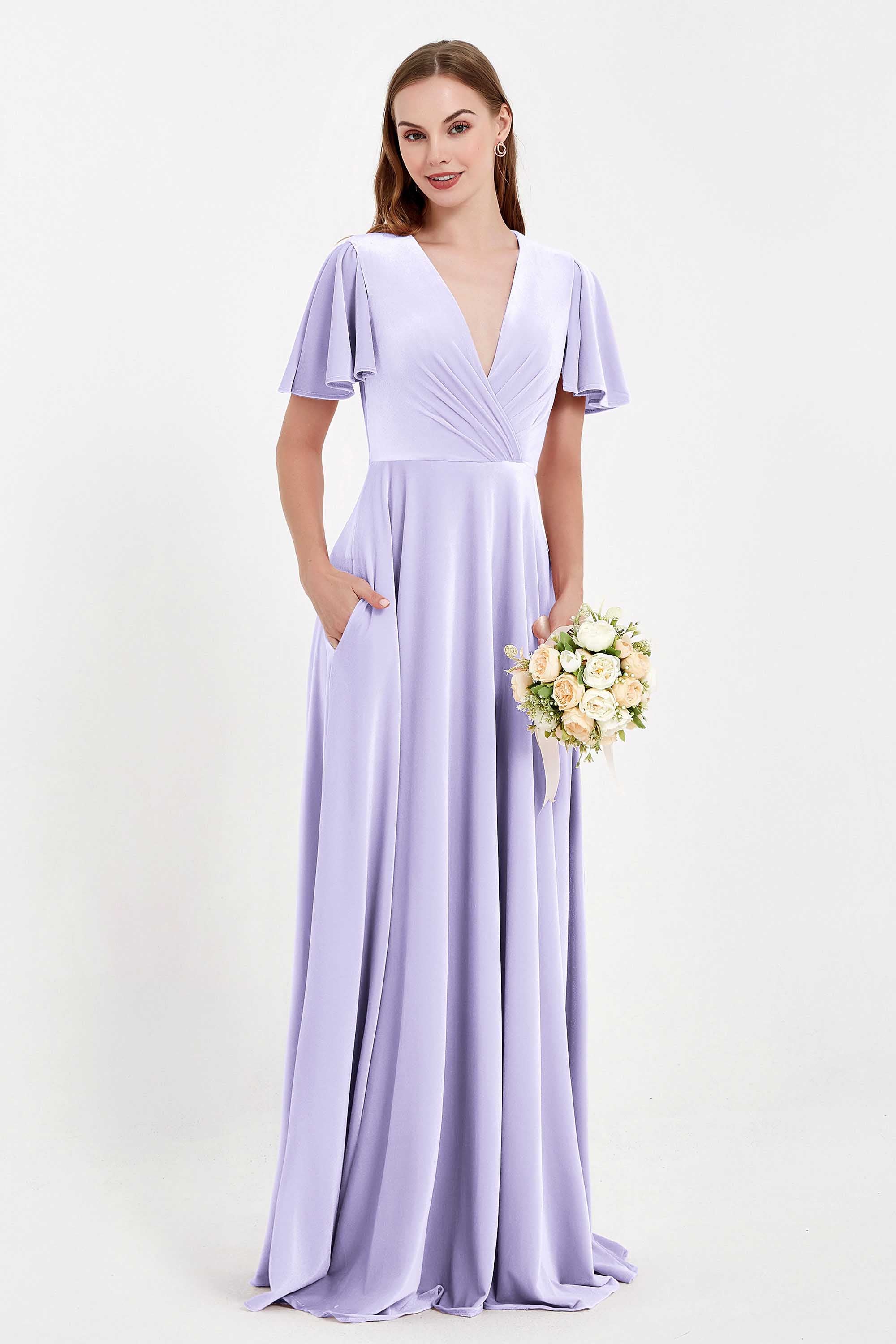 Velvet Women's Formal Evening Dresses Flutter Sleeves Mother of the Bride Dress Gowns