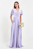 Velvet Women's Formal Evening Dresses Flutter Sleeves Mother of the Bride Dress Gowns