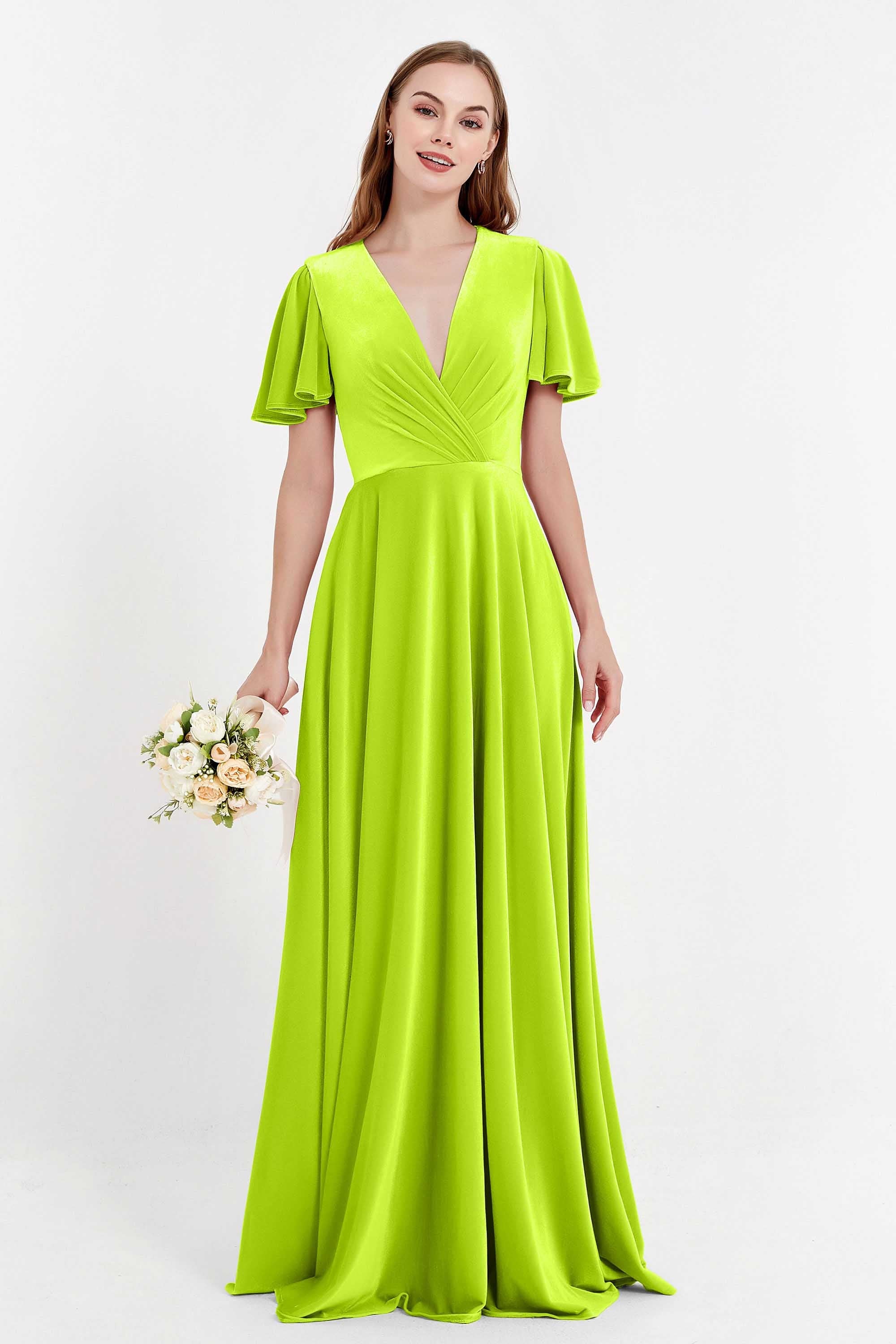 Velvet Women's Formal Evening Dresses Flutter Sleeves Mother of the Bride Dress Gowns