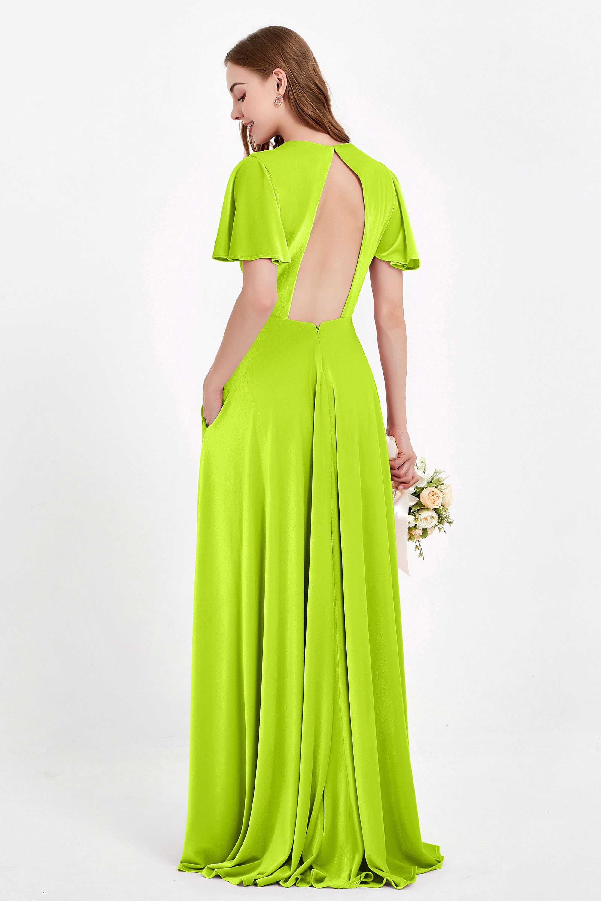 Velvet Women's Formal Evening Dresses Flutter Sleeves Mother of the Bride Dress Gowns
