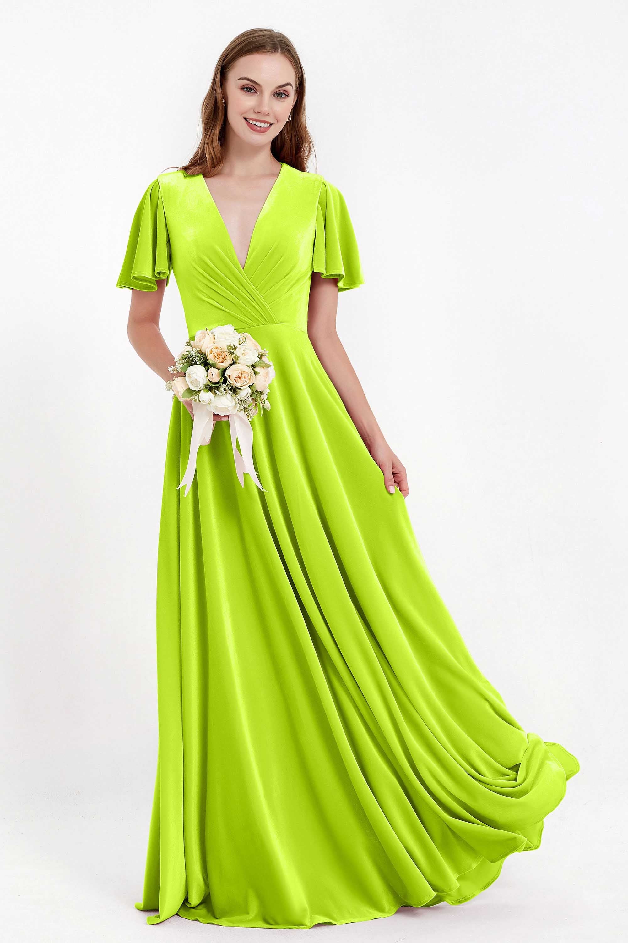 Velvet Women's Formal Evening Dresses Flutter Sleeves Mother of the Bride Dress Gowns