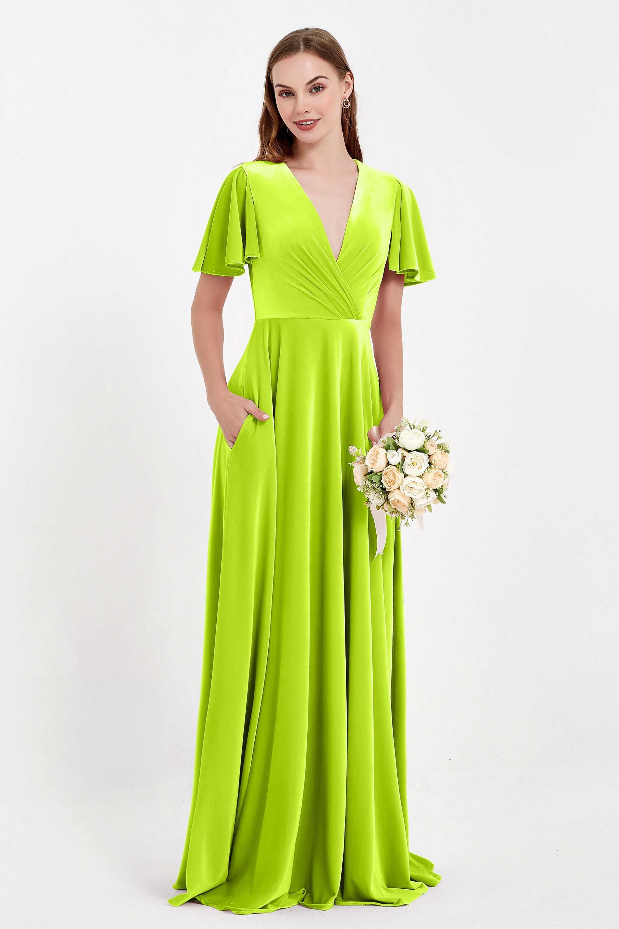 Velvet Women's Formal Evening Dresses Flutter Sleeves Mother of the Bride Dress Gowns