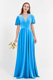 Velvet Women's Formal Evening Dresses Flutter Sleeves Mother of the Bride Dress Gowns