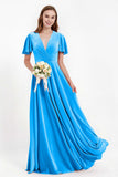 Velvet Women's Formal Evening Dresses Flutter Sleeves Mother of the Bride Dress Gowns
