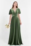 Velvet Women's Formal Evening Dresses Flutter Sleeves Mother of the Bride Dress Gowns
