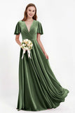 Velvet Women's Formal Evening Dresses Flutter Sleeves Mother of the Bride Dress Gowns