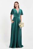 Velvet Women's Formal Evening Dresses Flutter Sleeves Mother of the Bride Dress Gowns