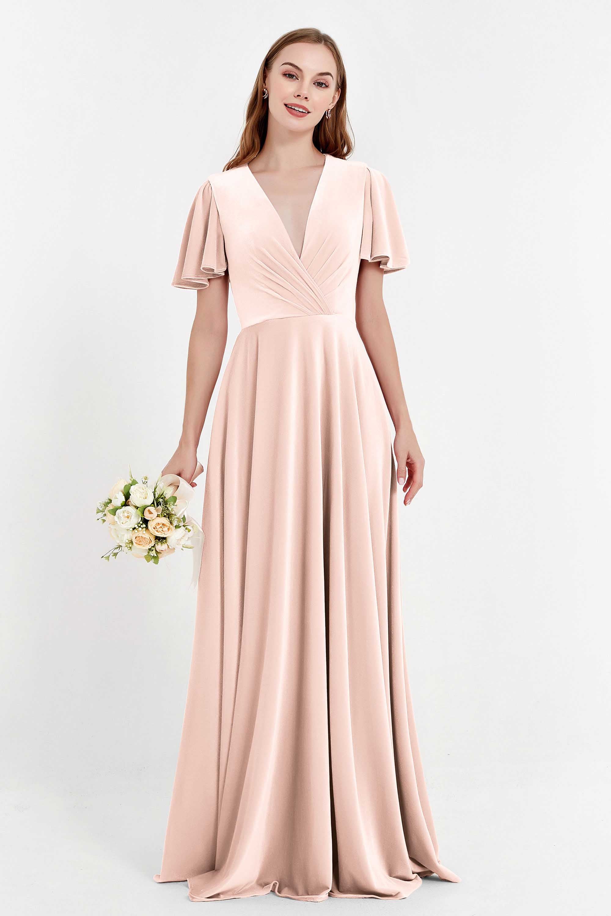 Velvet Women's Formal Evening Dresses Flutter Sleeves Mother of the Bride Dress Gowns